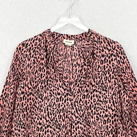 ZADIG AND VOLTAIRE Tink Squeleton Top Womens Small Pink Leopard Logo Long Sleeve - Picture 7 of 16